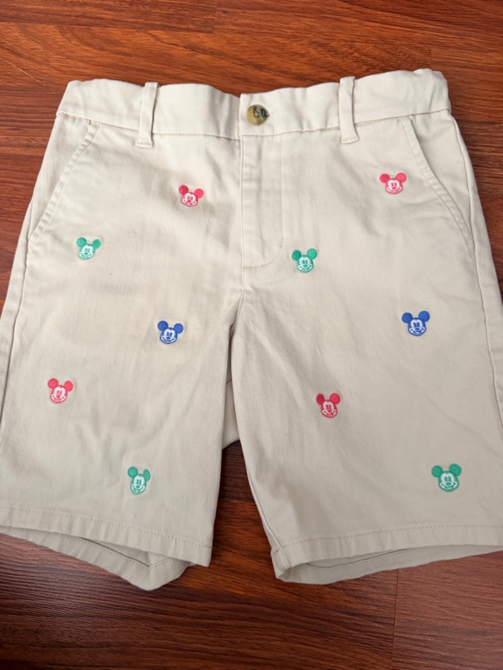 Boys Embroidered Mickey Mouse Beige Shorts - Multicolor